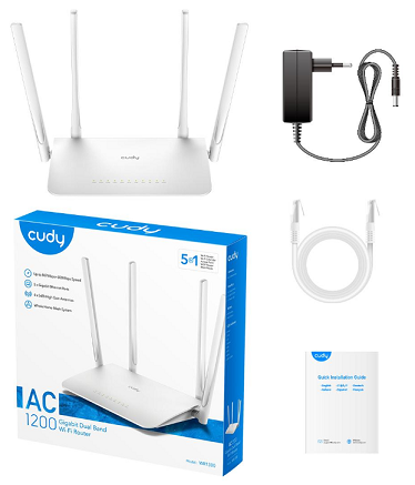 БЕЗЖИЧЕН РУТЕР CUDY WR1300, ДВУБАНДОВ AC1200, 300+867 MBPS, 5X10/100/1000, БЯЛ