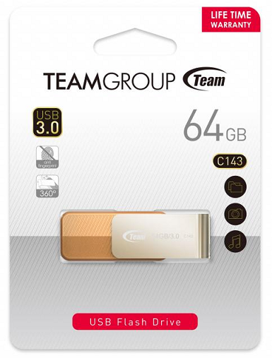 USB памет TEAM GROUP C143 64GB USB 3.0, кафяв