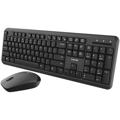 Безжичен комплект CANYON SET-W20 Wireless combo set, Wireless keyboard with Silent switches, 105 keys, BG layout, optical 3D Wireless mice 100DPI black