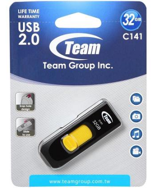 USB памет TEAM GROUP C141 32GB, USB 2.0, жълт
