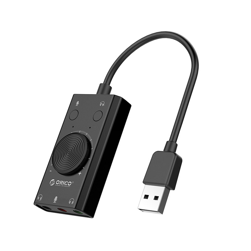 Orico външна звукова карта USB Sound card - 2 headphones, mic, volume - SC2-BK