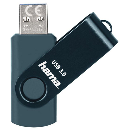 USB ПАМЕТ HAMA ROTATE, 64GB, USB 3.0 70 MB/S, ПЕТРОЛНО СИНЬО