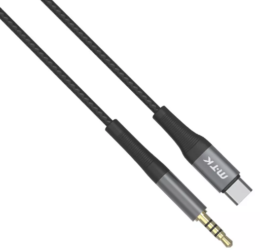 Аудио кабел Moveteck TB1287, 3.5mm към Type-C, 1.0м, Черен - 40158